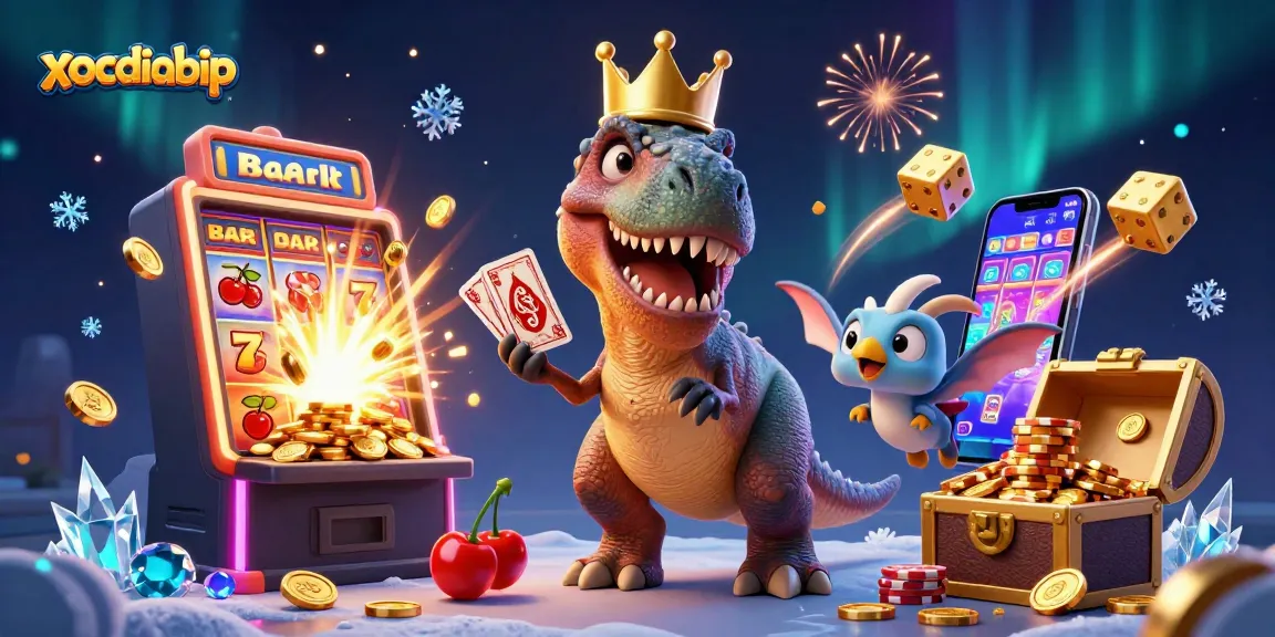 xocdiabip presents an exciting casino scene with characters enjoying slots and winning coins!