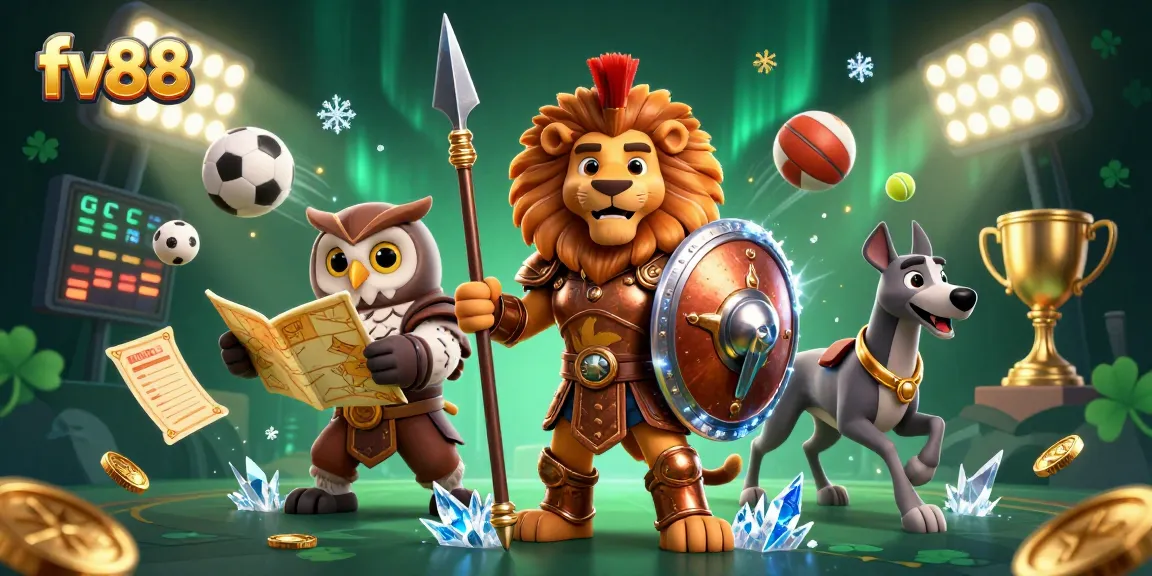 fv88 players engage with a dynamic 3D casino scene showcasing excitement in sports betting.