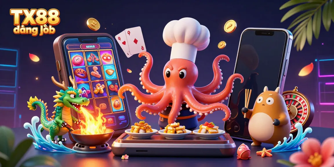 Experience the thrill of TX88 đăng nhập with engaging games and colorful characters in a vibrant casino scene.