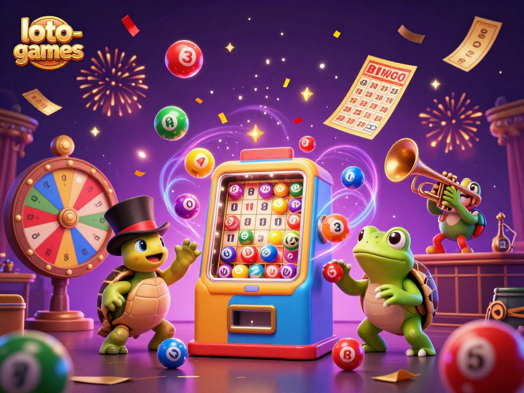 Engage in loto-games with a vibrant scene showcasing lottery excitement and celebratory elements.