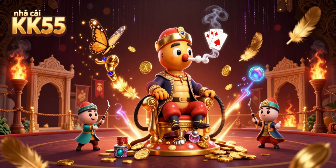 Experience the thrill of nhà cái KK55 with a vibrant 3D casino scene featuring a whimsical caterpillar hookah-master.