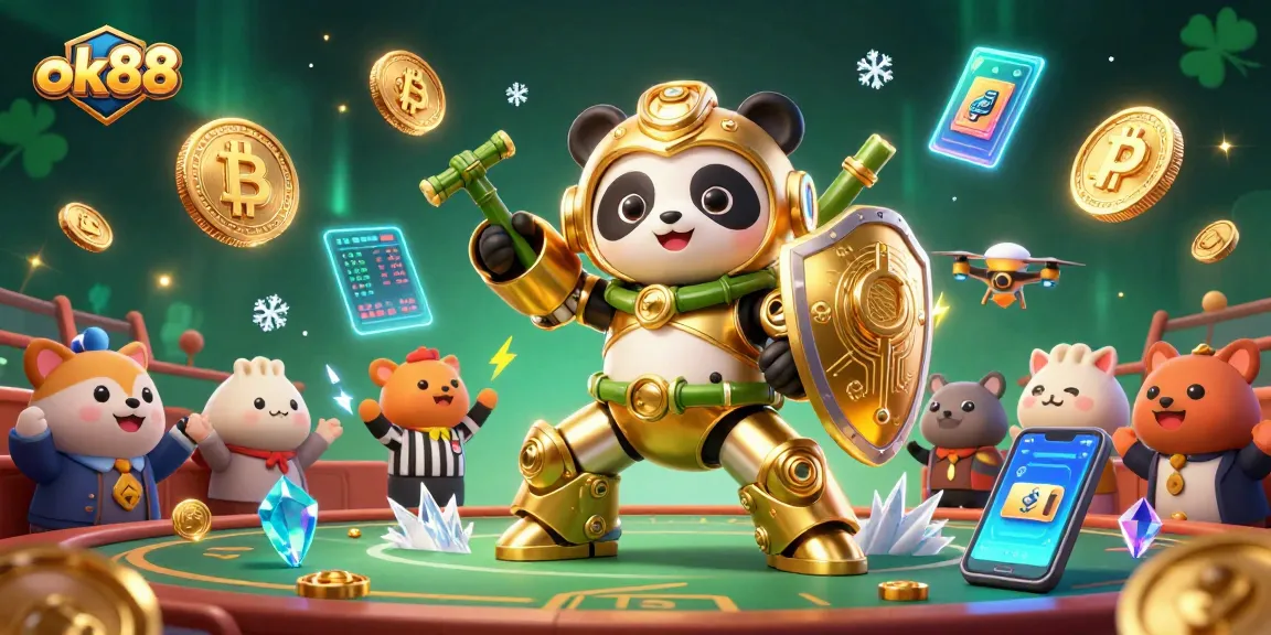 Experience thrilling action at ok88's online casino with a vibrant arena showcasing gaming excitement and blockchain elements.