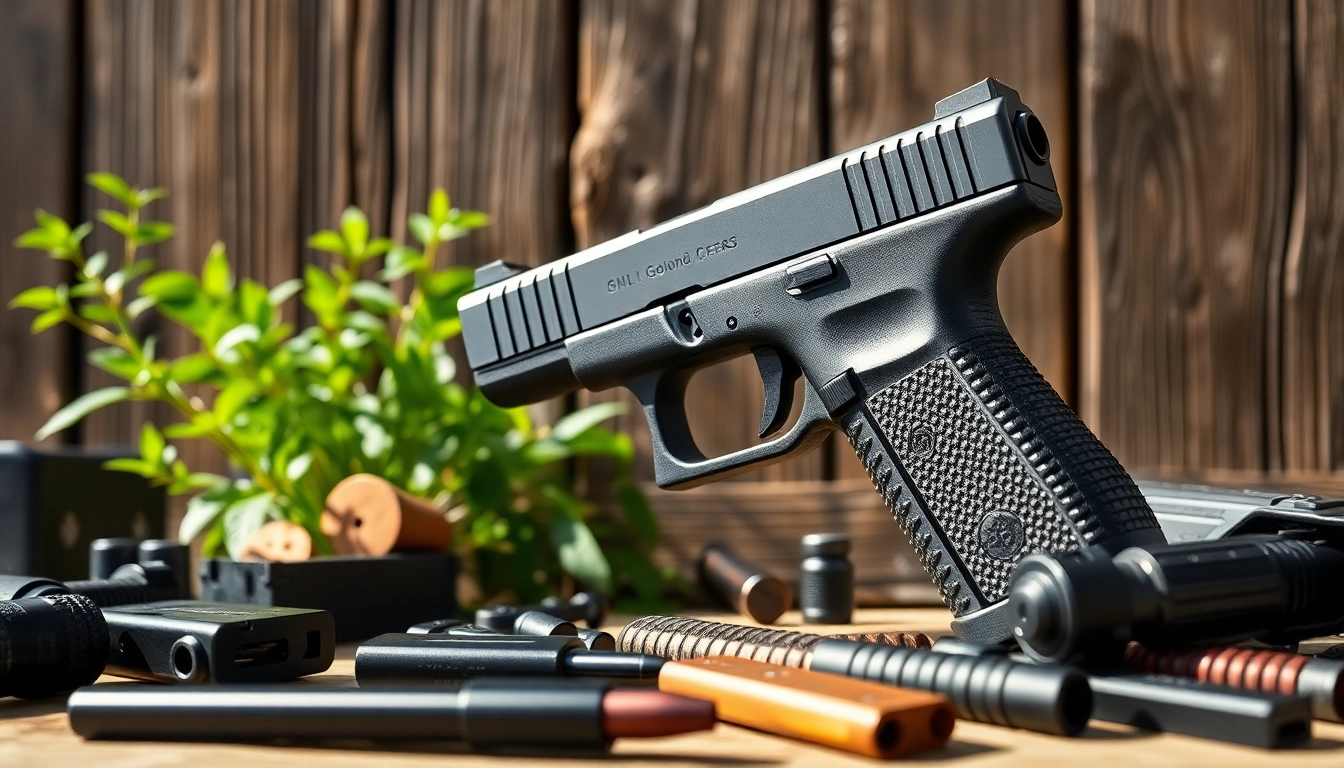 Highlighting the glock 43x mos with detailed features and tactical accessories in a natural setting.