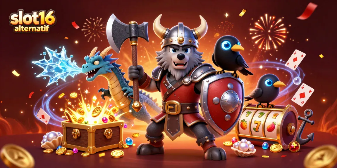 Experience exciting gameplay with slot16 alternatif featuring Viking warriors and treasure chests.