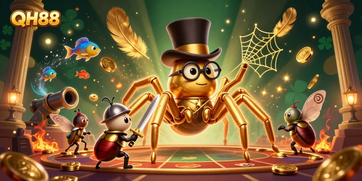 Engage with QH88 as a giant golden tarantula weaves a web of winnings in an immersive fish shooting adventure.