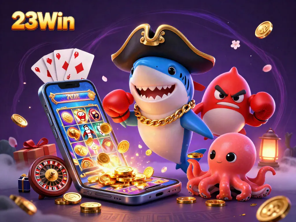 Engage in thrilling gameplay at 23Win with vibrant cartoon characters and exciting casino elements.