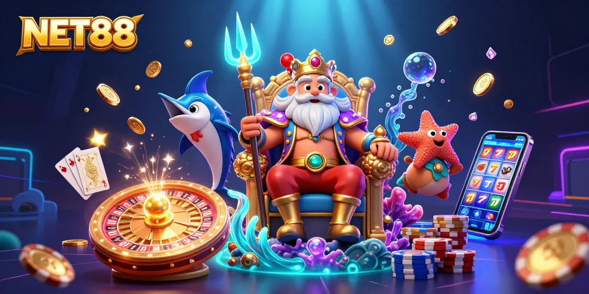 Experience NET88's thrilling casino adventure with Neptune, treasure, and excitement.