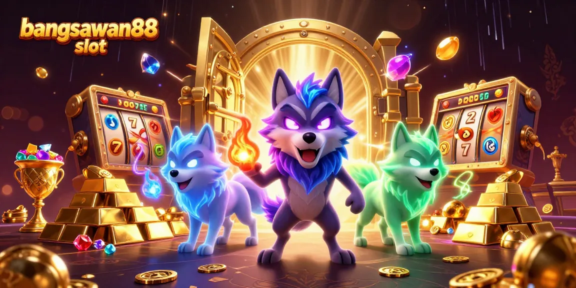 Engage with bangsawan88 slot as glowing wolf characters lead a treasure-filled scene