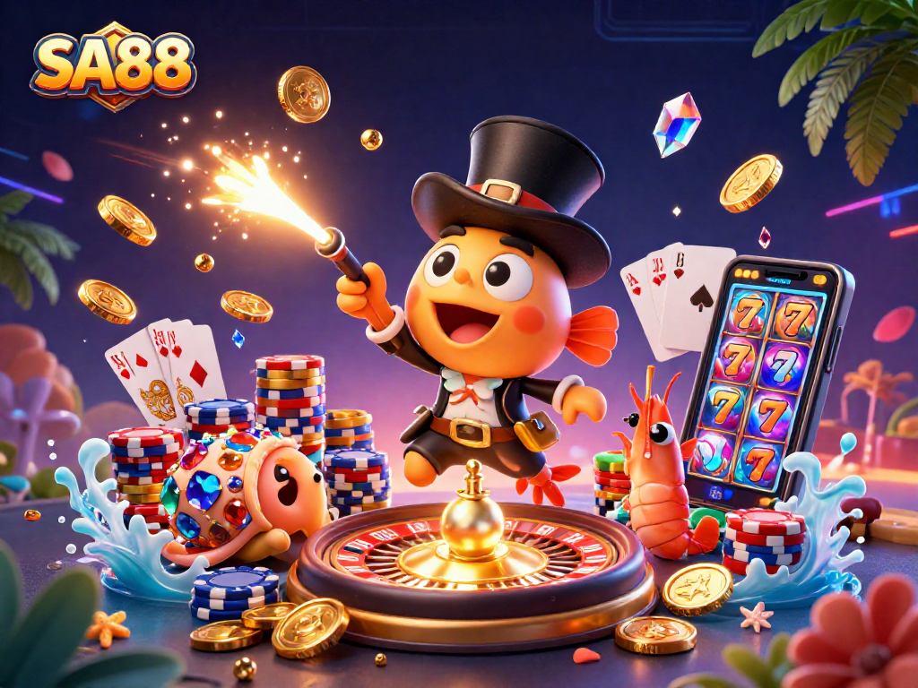 Experience SA88's thrilling casino adventure with animated sea creatures and vibrant gaming elements.