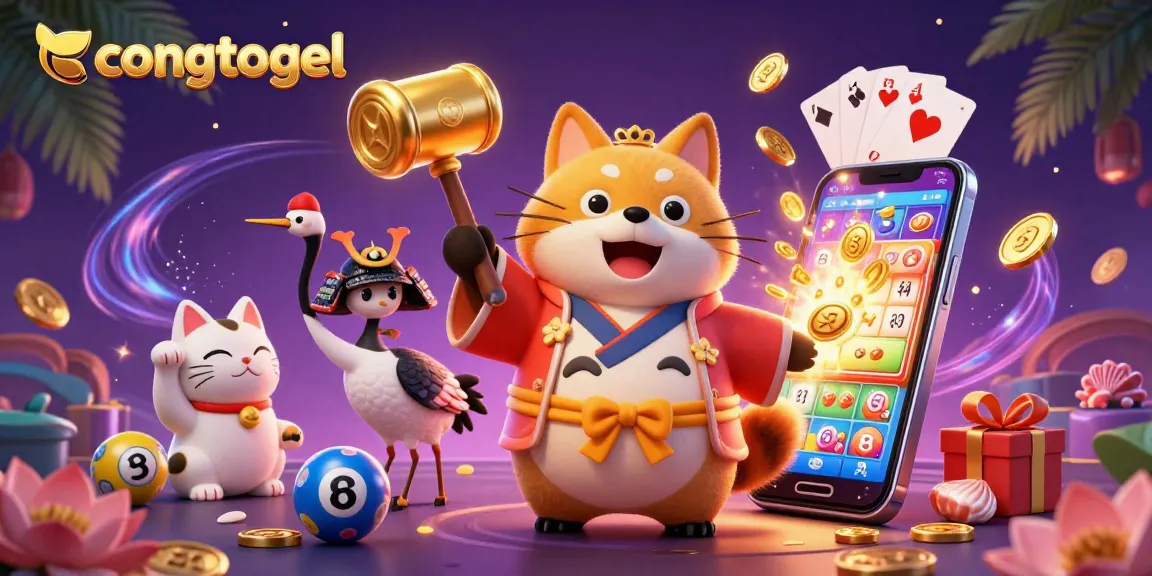 Play the congtogel lottery with cartoon characters bringing good fortune and vibrant game elements.
