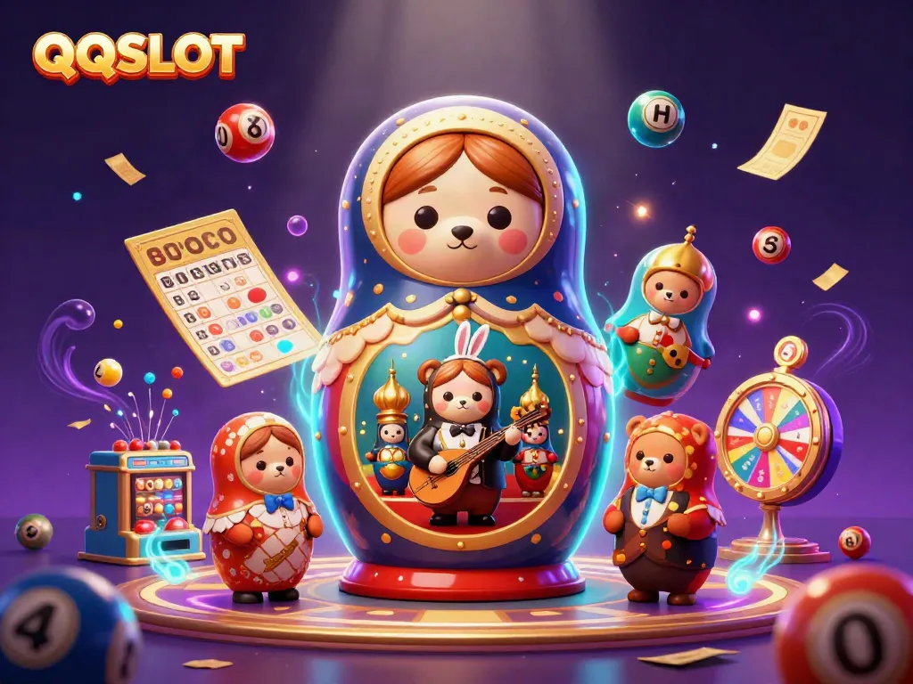 Experience the excitement of QQSLOT with playful 3D cartoon characters, vibrant casino elements, and dynamic visual effects.