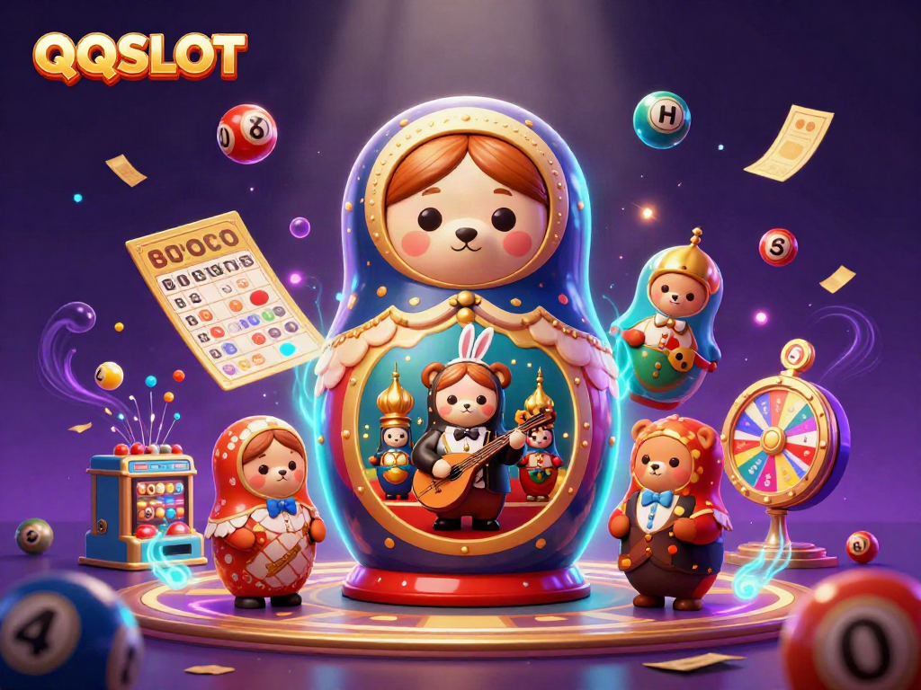 Experience the excitement of QQSLOT with playful 3D cartoon characters, vibrant casino elements, and dynamic visual effects.