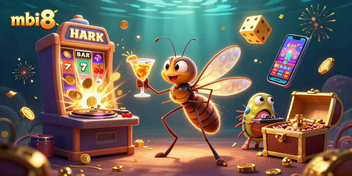 Excitingly depict your winning streak at mbi 8 with vibrant casino gaming elements and characters.