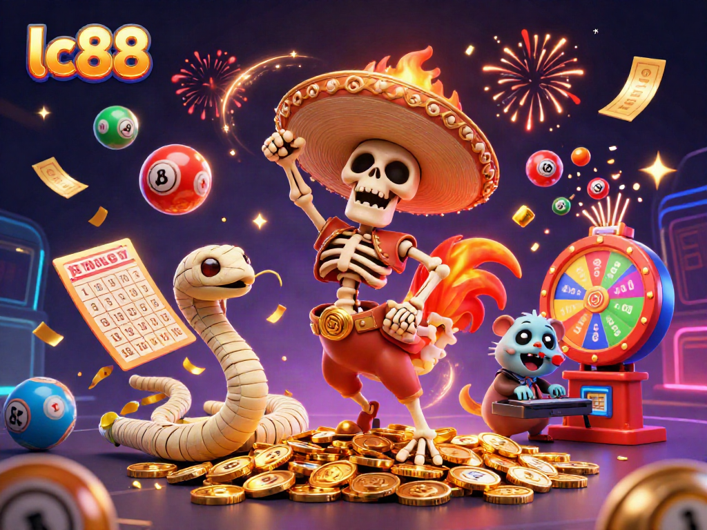 Experience the thrilling lc88 gaming atmosphere with vibrant dancing characters and dynamic prize elements.